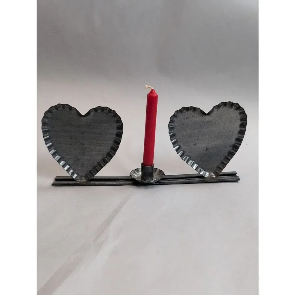 Vintage Metal Double Heart Candle Holder - Rustic Home Accent